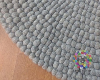 Handmade Wool Felt Ball Rug: Natural Light Grey Pom Pom Carpet