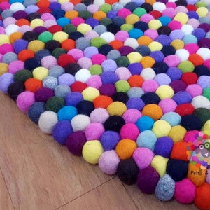 Felt Ball Rugs with 21 Multicolor Bahelo  Felt Ball rug. 100 % Wool pebble Handmade Rug (Free Shipping)