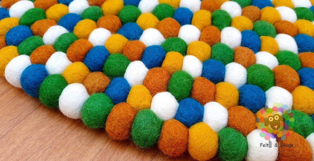 Ball Rug Handmade Wool Felt Ball Rug: Colorful Pebble Rug - Etsy