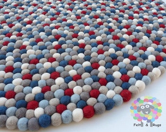 Felt Ball Rug. Firecracker Children Rug/ Boy Room Rug / Nursery Rug (Free Shipping)