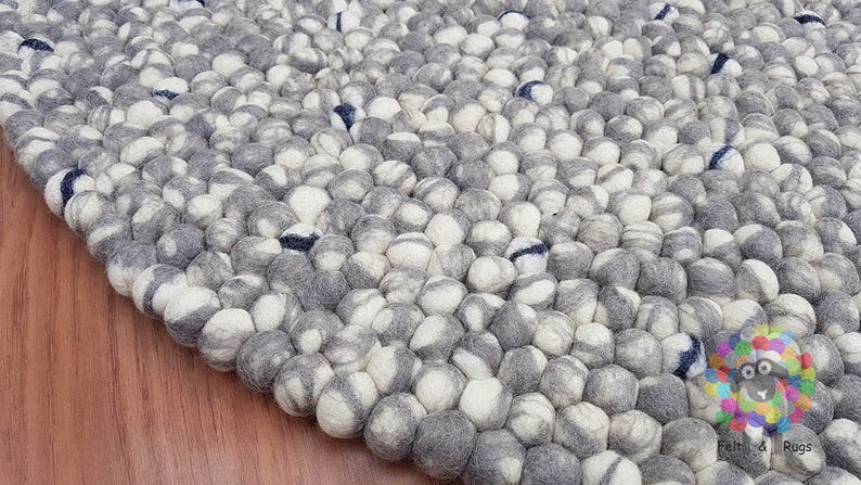 Felt Ball Rugs 20 cm 250 cm Shades of Grey and White Free Shipping image 1