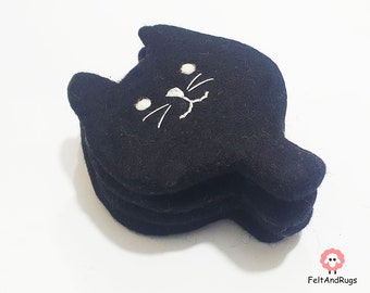 Felted Cat Coaster Set, 100% Wool Handmade Coasters, Set of 4