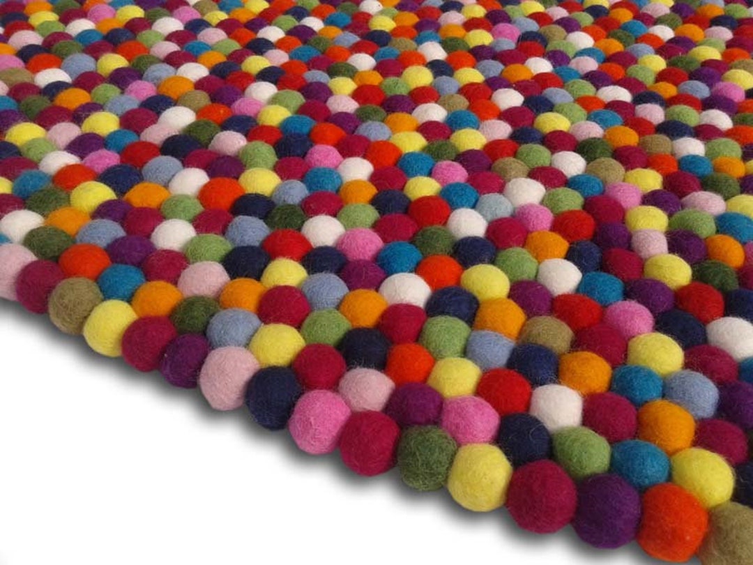 Ball Rug Multicolored Felt Ball Rug: Handmade Wool Nursery Decor - Etsy