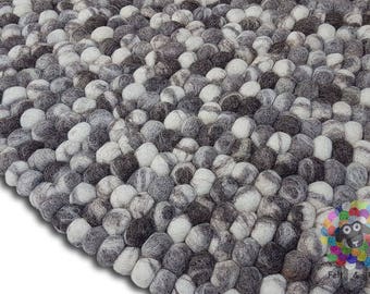 Natural Stone Felt Ball Rug 90 cm - 250 cm. 100 % Wool Handmade Nepal Rug (Free Shipping)