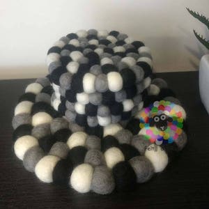 Felt Ball Trivet and Coasters Set. 100 % Wool