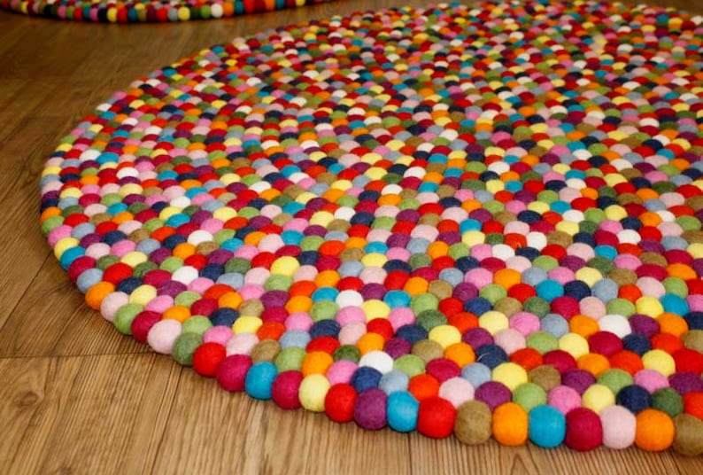 Ball Rug Multicolored Felt Ball Rug: Handmade Wool Nursery Decor - Etsy