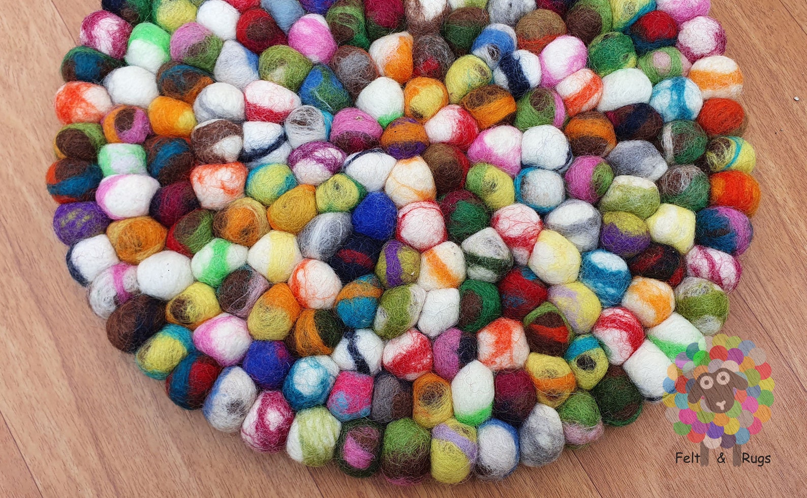Round Felt Ball Rug. TD 02 Mix Tie Dye Wool Ball Rug . Pebble Etsy