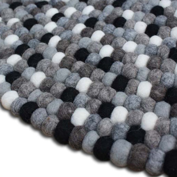 Felt Ball Rug 20 cm - 250 cm  Natural Color Shades of Grey, Brown and Black  (Free Shipping)