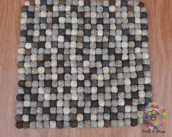 Square Felt Ball Chair Mat Set of 4 pcs. Size 40 cm x 40 cm. 100 % Wool . Handmade in Nepal