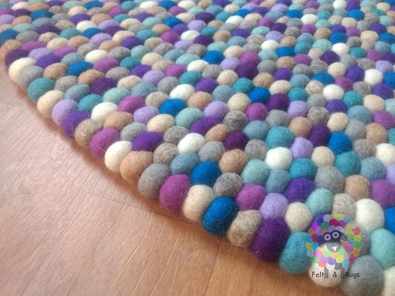 Filz Kugel Teppiche Blau Und Lila Freude Pom Pom Wollteppich Etsy