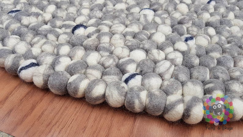 Felt Ball Rugs 20 cm 250 cm Shades of Grey and White Free Shipping image 3