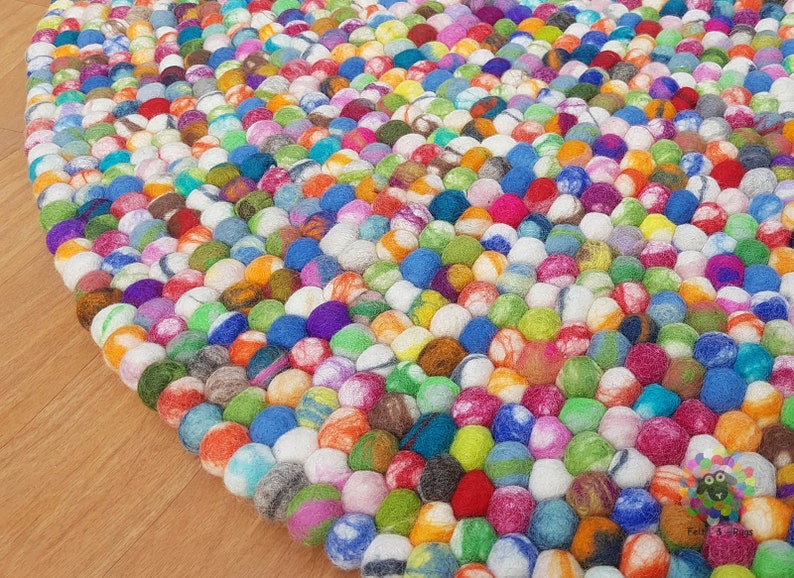 Round Felt Ball Rug. Tie Dye Pom Pom . Pebble Wool Rug . 100 Etsy
