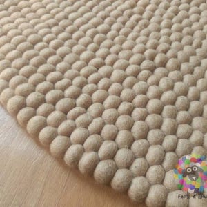 Felt Ball Rug / Sand Color Pom pom carpet / Pebble Rug (Free Shipping)