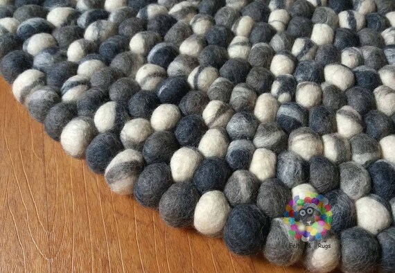 Runde Filzkugel Teppich Krawatte Farbstoff Pom Pom Grau Ton Etsy