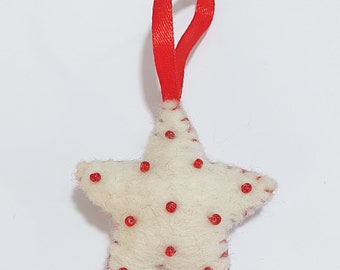 Felt Christmas Star Ornament Hanging Decoration. Handmade from 100 % Wool