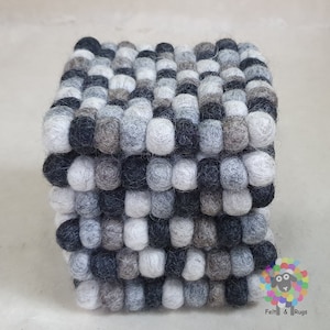 Square Felt Ball Coasters, Set of 6 coasters , Natural  coasters, Housewarming Gift , New Home Gift. 100 % Wool