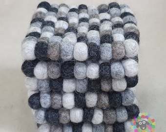 Square Felt Ball Coasters: Set of 6 Natural Wool Coasters