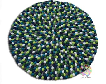 Handmade Felt Ball Rug: Shades of Green and Blue (20-250 cm)