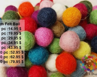 1 cm / 10 mm Vilt pom-poms. Wol Pom pom Kwekerij Garland Decoratie.  Veelkleurig vilt pom-poms 100% Wol - DIY Craft
