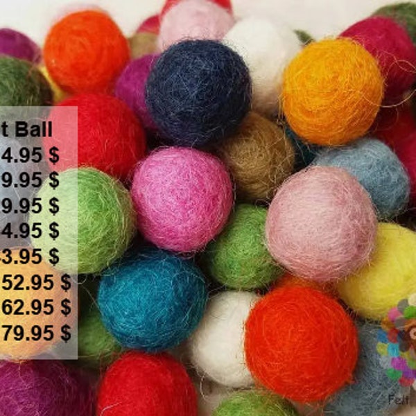 1 cm / 10 mm Felt Balls. Wool Pom pom Nursery Garland Decoration.  Multicolored felt balls 100 % Wool - DIY Craft