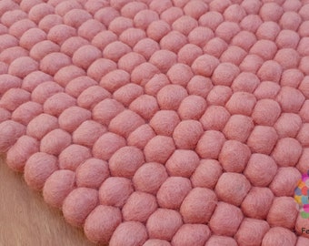 Baby Pink Felt Ball Rug: Handmade Wool Nursery Decor