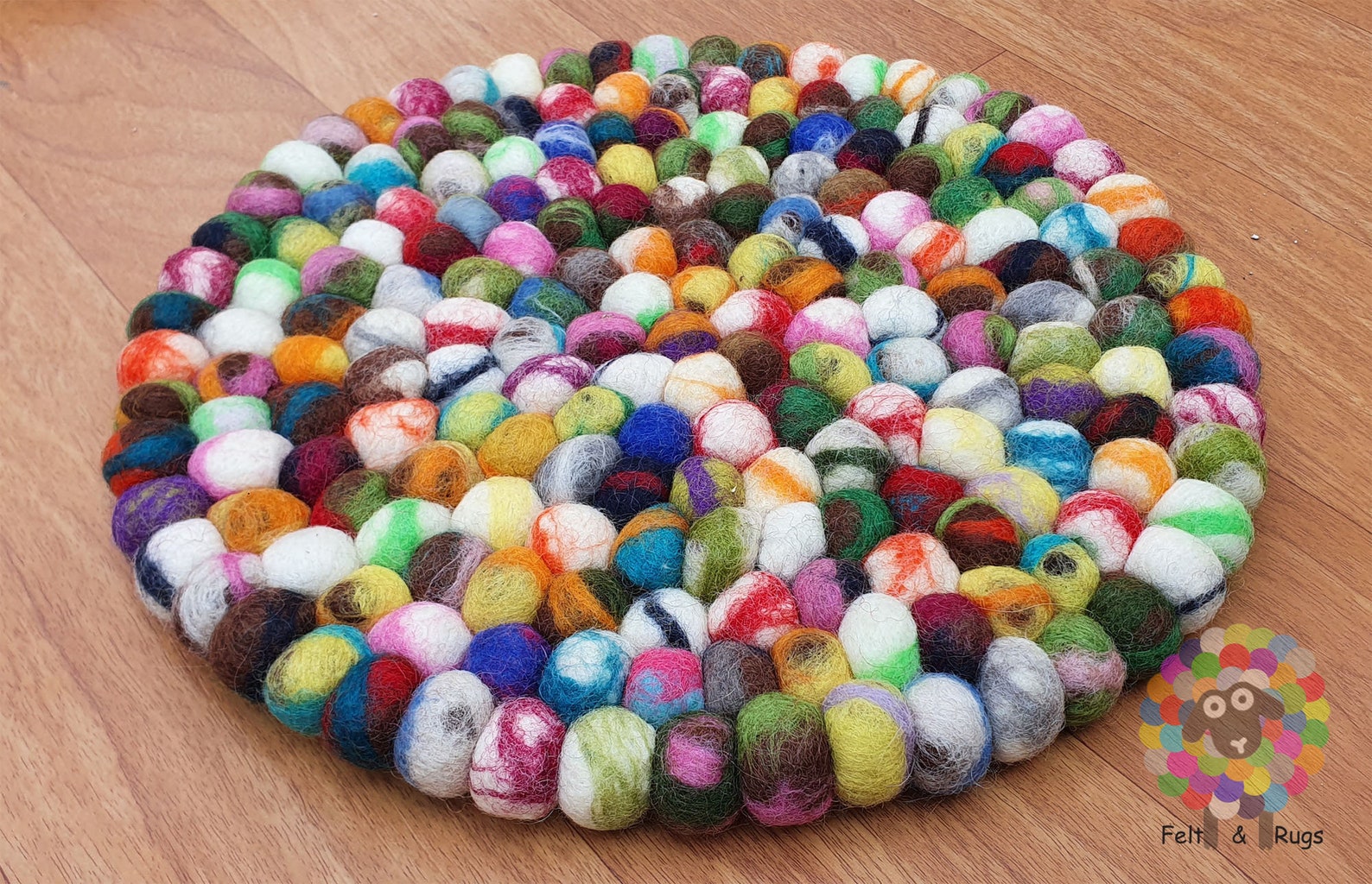 Round Felt Ball Rug. TD 02 Mix Tie Dye Wool Ball Rug . Pebble Etsy