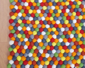 Handmade Wool Felt Ball Rug: Colorful Nursery Decor