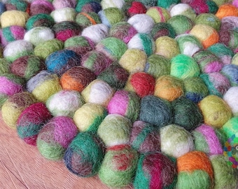Tie Dye Felt Ball Rug, 100% Wool Children's Carpet