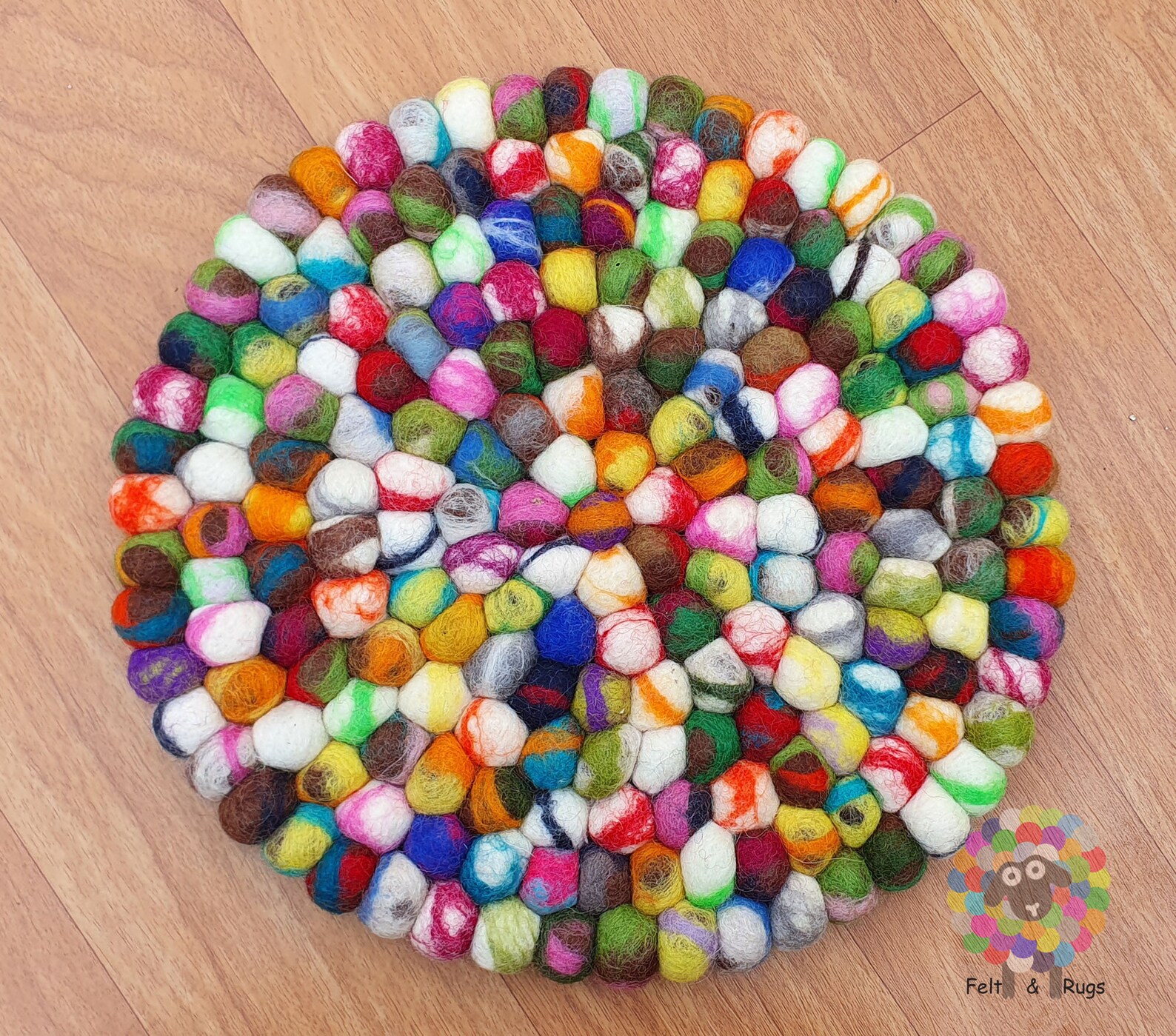 Round Felt Ball Rug. TD 02 Mix Tie Dye Wool Ball Rug . Pebble Etsy