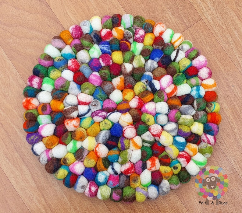 Round Felt Ball Rug. TD 02 Mix Tie Dye Wool Ball Rug . Pebble Etsy