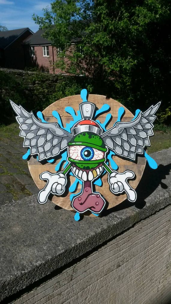 Graffiti character painting on wood cutout
