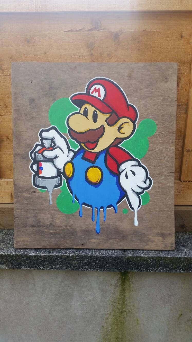 Graffiti style super mario painting on wood panel 20 Etsy