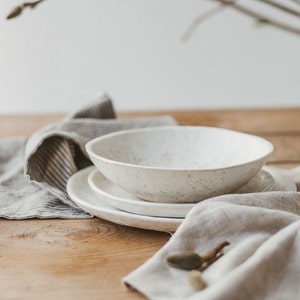 Set of 3 dishes for one person, Stoneware dinnerware, Organic dinner set, Boho style handmade ceramic pottery plates and bowls, Men gift