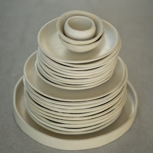 Dining set for 8, Full handmade dinnerware setting service, Creamy dish set, Ceramic tableware, Modern farmhouse 8 person organic dinner set