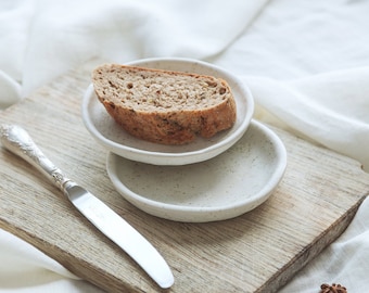 Ceramic plate, Speckled white tiny plate, Food photography prop, Minimal irregular dish for food styling, Small saucer, Tea bag dish