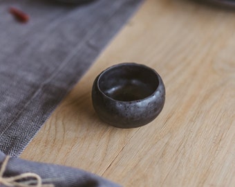 Soy Sauce Dish, Mini Shallow Dip Bowl, One Bite Plate, Dipping Sushi Bowl, Black Pottery Small Bowl, Organic Stoneware Dish, Gift for Him