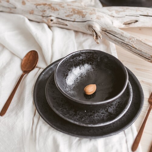 Black Ceramic Dinnerware Set Pottery Place Settings Etsy