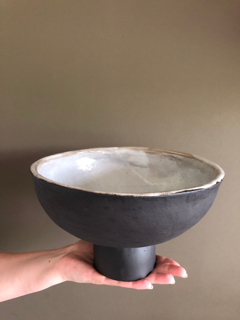 Fruit Bowl Ceramic Ivory Pedestal Bowl Handmade Pottery Etsy