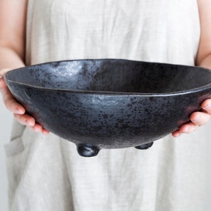 Minimalist serveware, Irregular kitchen fruit bowl, Large ceramic bowl, Black rustic serving dish, Stoneware Popcorn bowl, Gift for Foodie