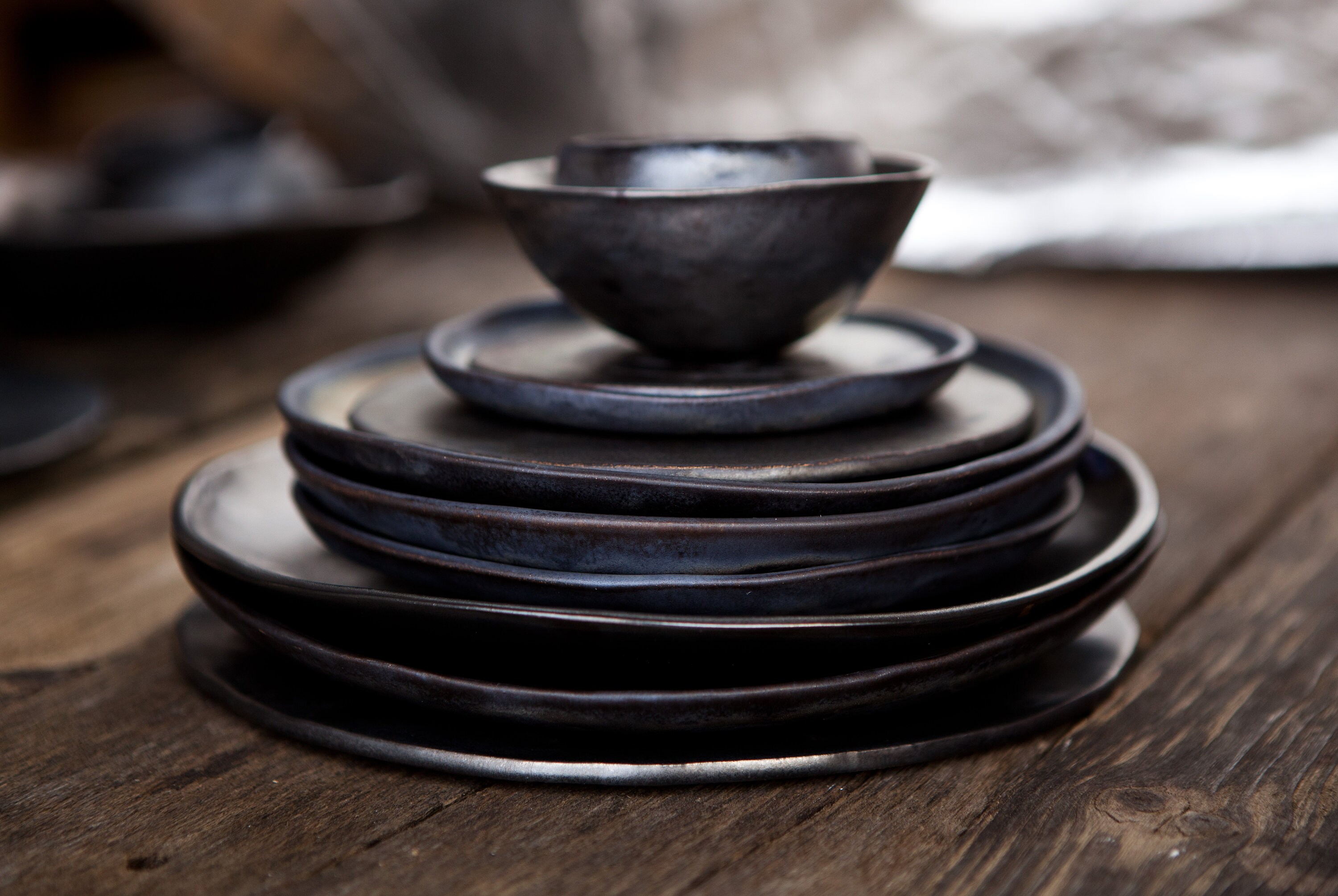 Black dinnerware set for 1 person consist of pottery plate Etsy