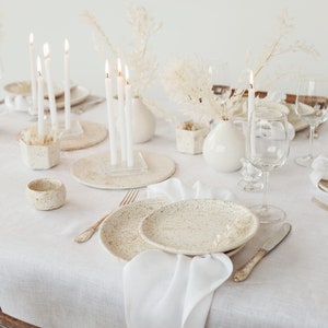 christmas tablescape, Dinner plate set ceramic, White plate set, Rustic stoneware dinnerplate dessert plate set, Handmade pottery dinner dish set,  Plate set, Gift