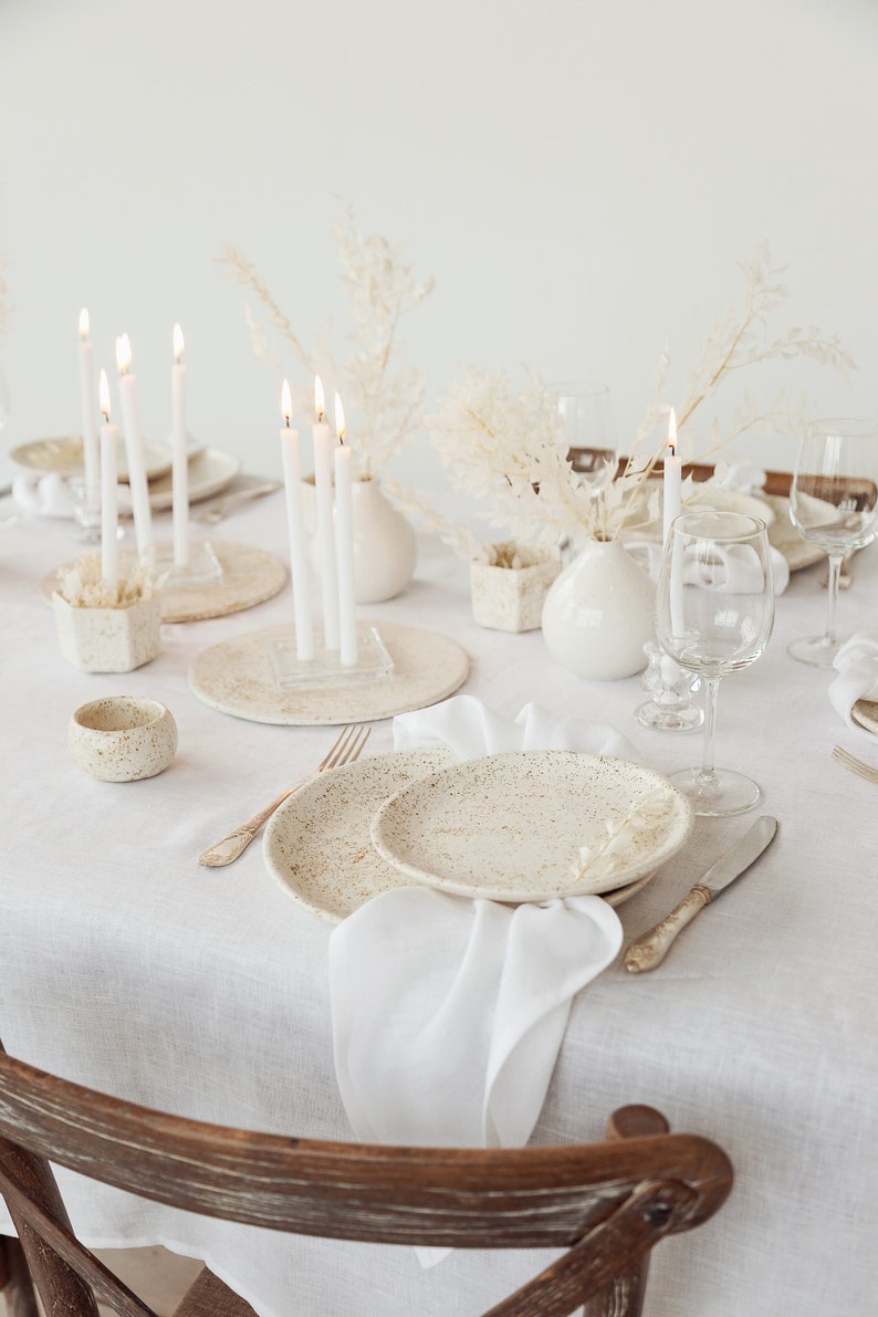 christmas tablescape, Dinner plate set ceramic, White plate set, Rustic stoneware dinnerplate dessert plate set, Handmade pottery dinner dish set,  Plate set, Gift