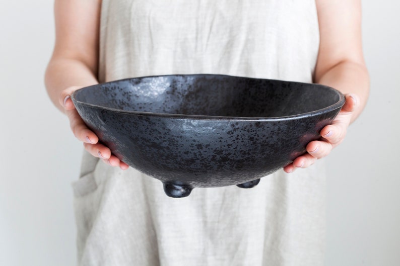 Black Ceramic Fruit Bowl Black Bowl Centerpiece Large Etsy