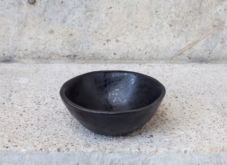 rice bowl, Mini dipping bowls, Soy sauce dish, Shallow dip dish, Handmade ceramic black tiny bowl, Small Ice cream bowl, Condiment dish, Foodie favor