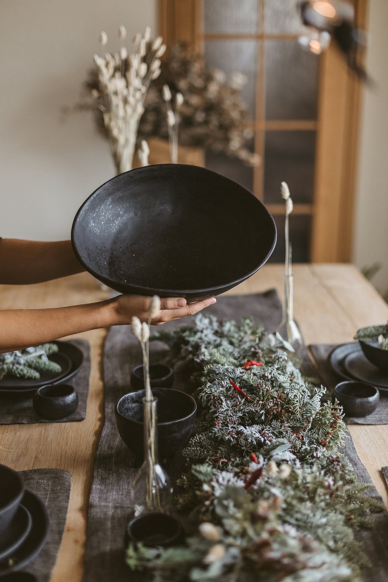 Black Ceramic Fruit Bowl Black Bowl Centerpiece Large Etsy