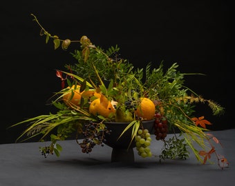 Fruit bowl, Stoneware pedestal bowl, Decorative footed centerpiece, Ikebana Vase, Flower Arrangement Bowl, Handmade pottery pillar bowl