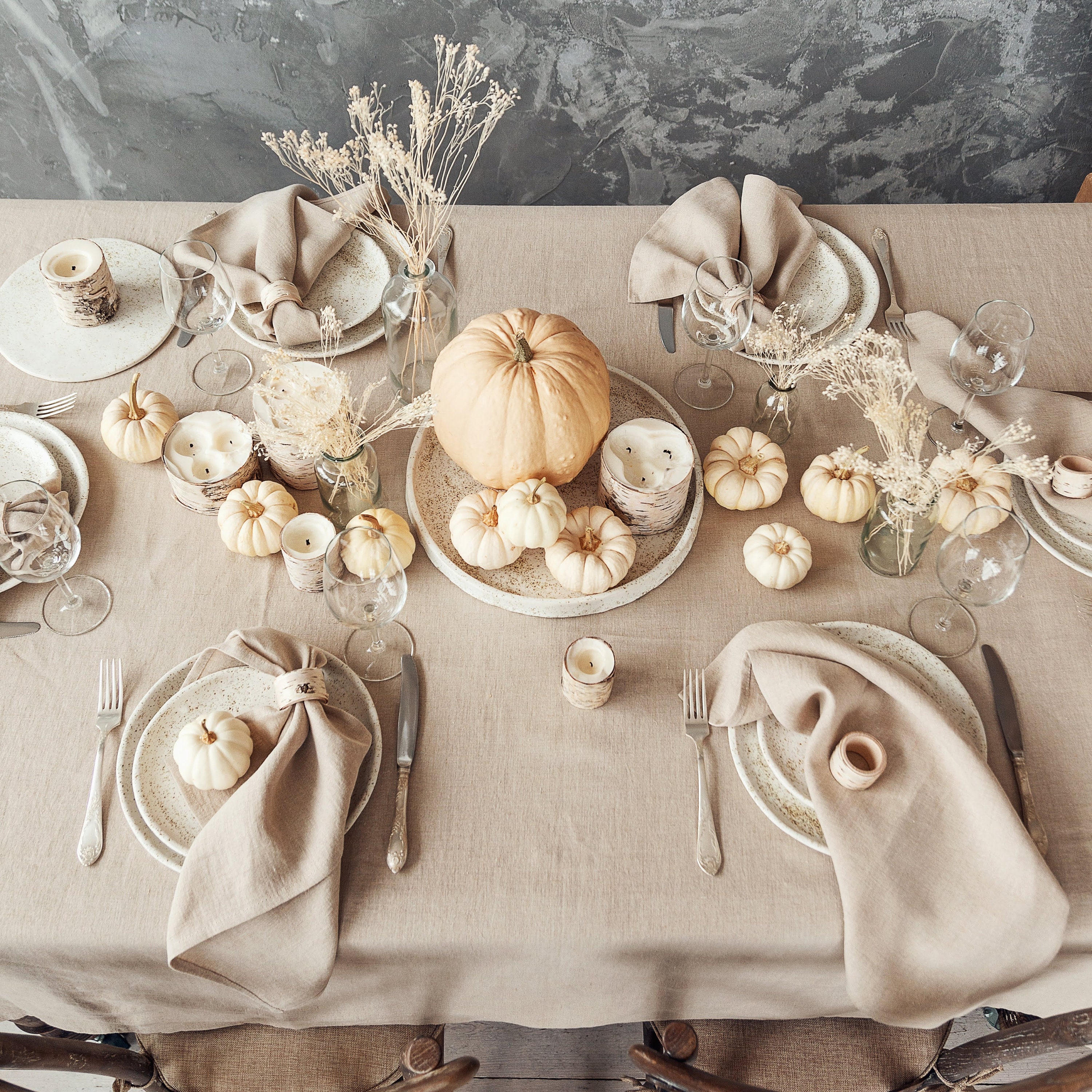 Table de Thanksgiving, Poterie Minimaliste Rustique Assiette Ensemble, Vaisselle en Céramique Luxe, 