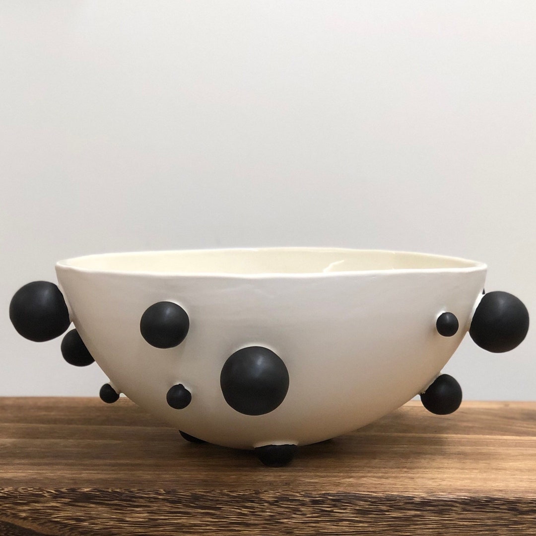 Decorative Bobble Bowl, Ceramic Centerpiece Bowl With Black