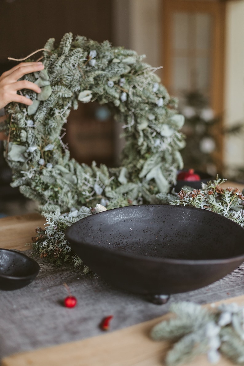 Black Ceramic Fruit Bowl Black Bowl Centerpiece Large Etsy