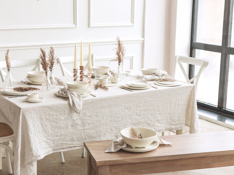 minimalist wedding ideas, white table setting for 50, Handmade 3 piece dinnerware set for 6 person, pottery tableware, stoneware pottery plates and bowls, Stoneware dish set